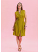 Olive Summer Dress with Stand Collar and Zipper Detail 4441